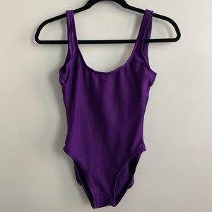 Vintage Ribbed One Piece Purple Swimsuit Size 12